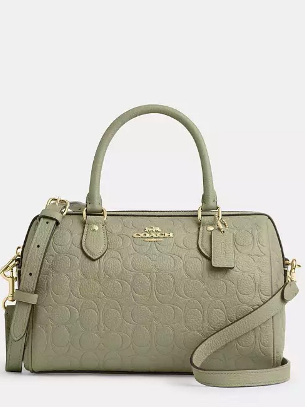 Coach Rowan Olive Green Signature Embossed Satchel with Gold Hardware